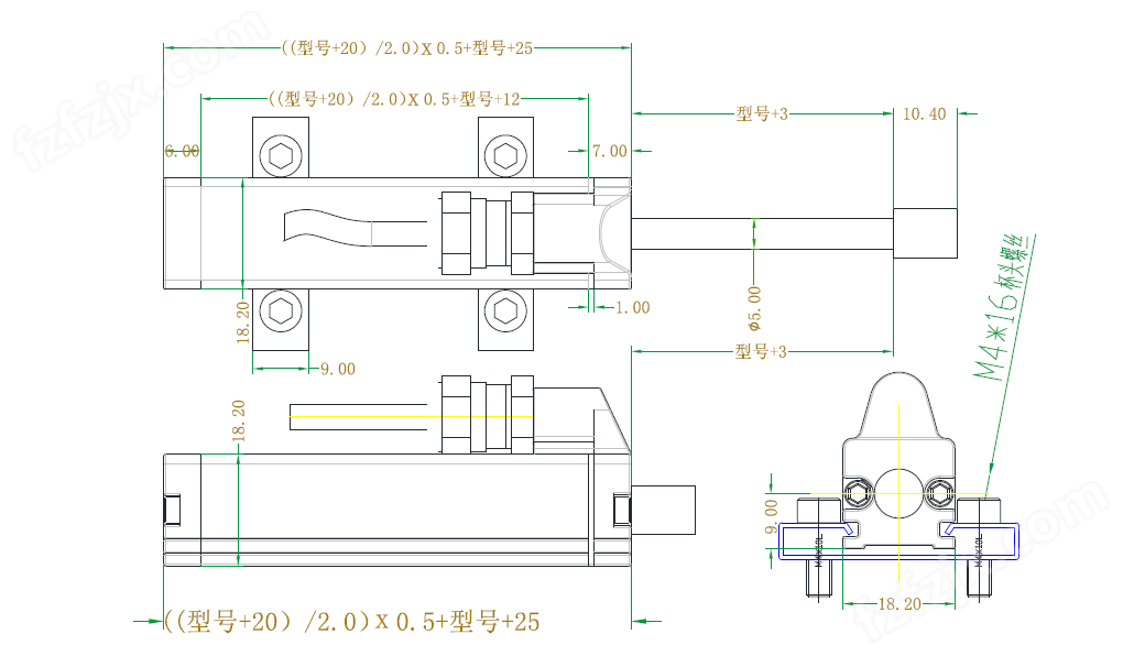 MIRAN米朗科技TR系列弹簧自复位式位移传感器安装尺寸